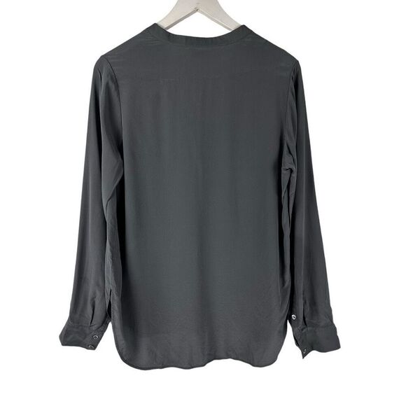 Vince Medium Half Placket Tuxedo Silk Blouse V-Neck Gray Top - Picture 2 of 8